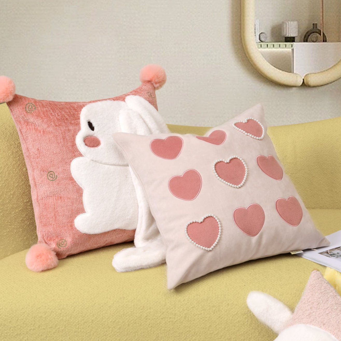 Pink Hearts Cushion Cover